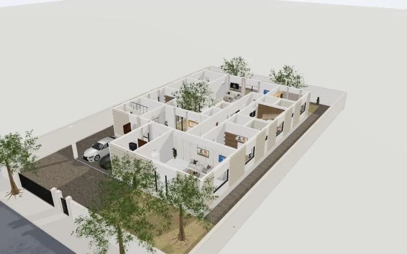2 Kanal house design in 3D: Joint family · two portions