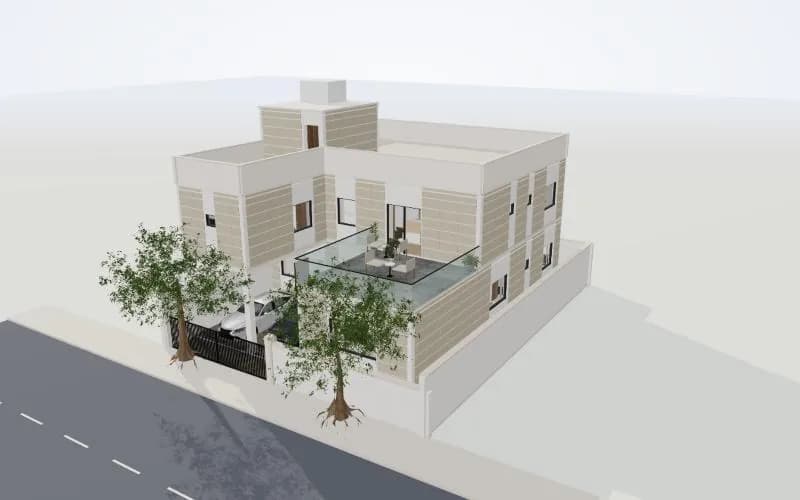 12 Marla house design in 3D: Two-car porch · 5 bedrooms