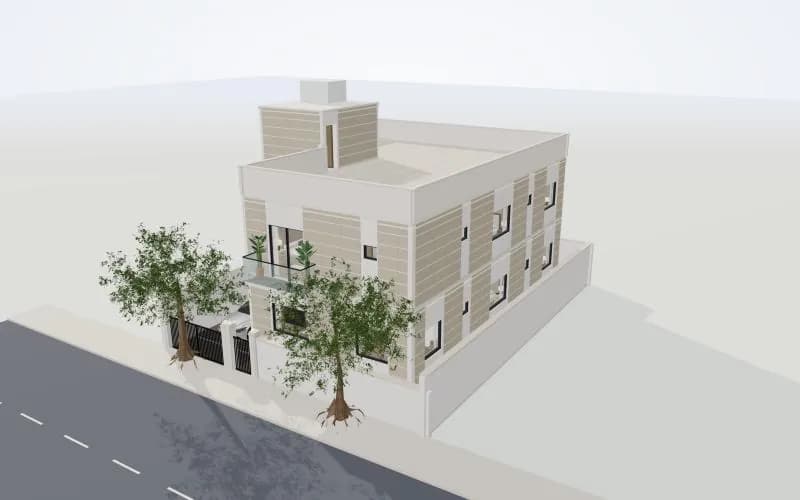 12 Marla house design in 3D: Two portions · rent one floor