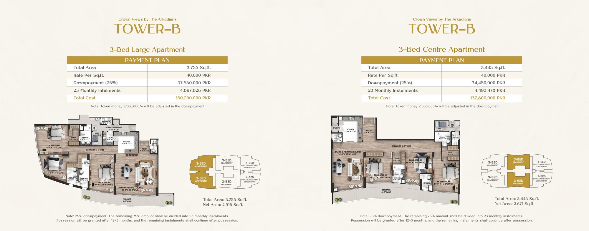 Tower B · 3 Bed floor plan — The Arkadians