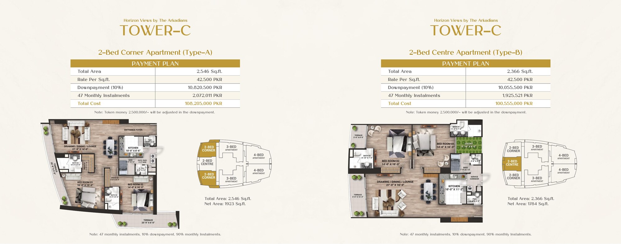 Tower C · 2 Bed floor plan — The Arkadians