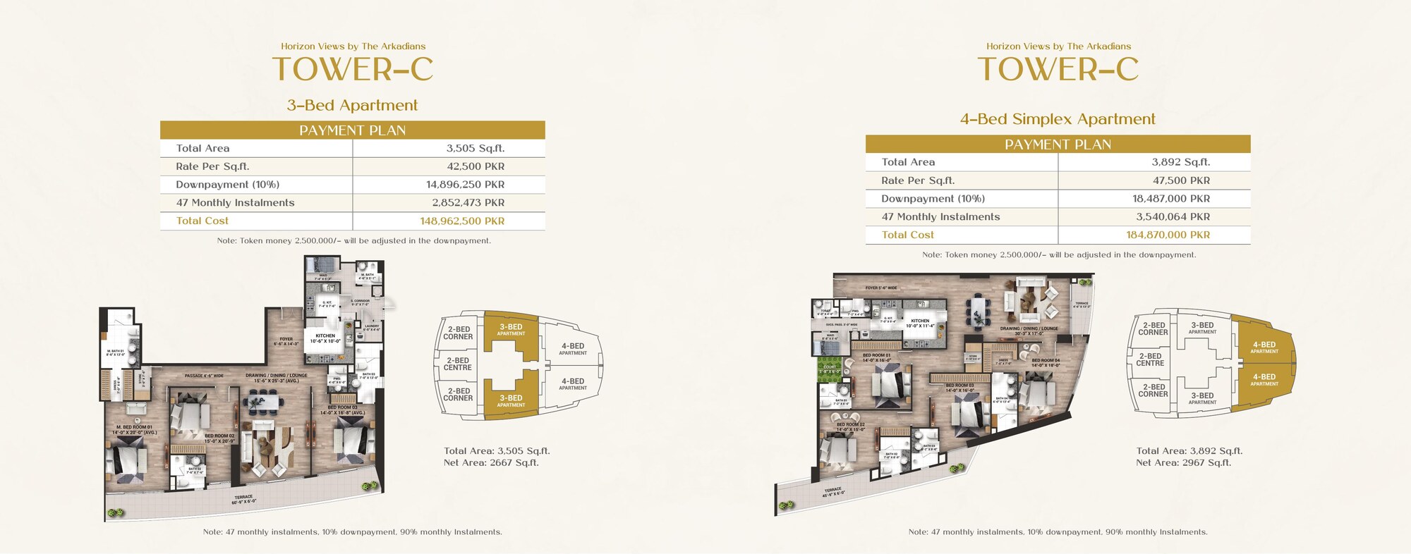 Tower C · 4 Bed Simplex floor plan — The Arkadians