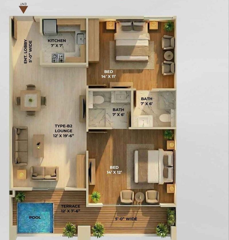 2 Bed · Type B2 (1,265 sq ft)
