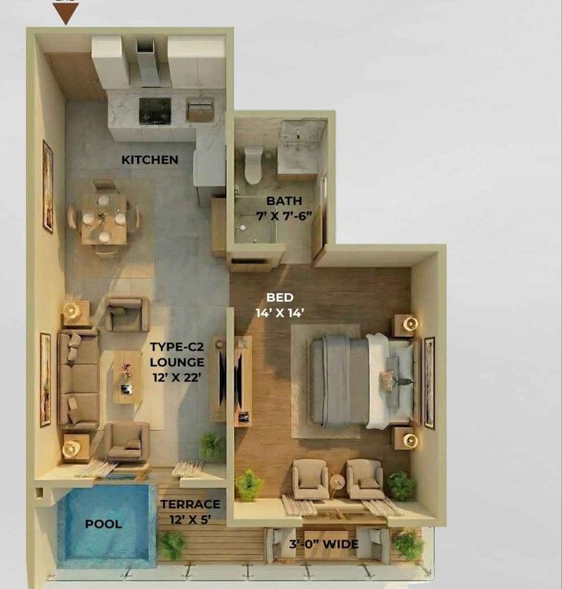 1 Bed · Type C2