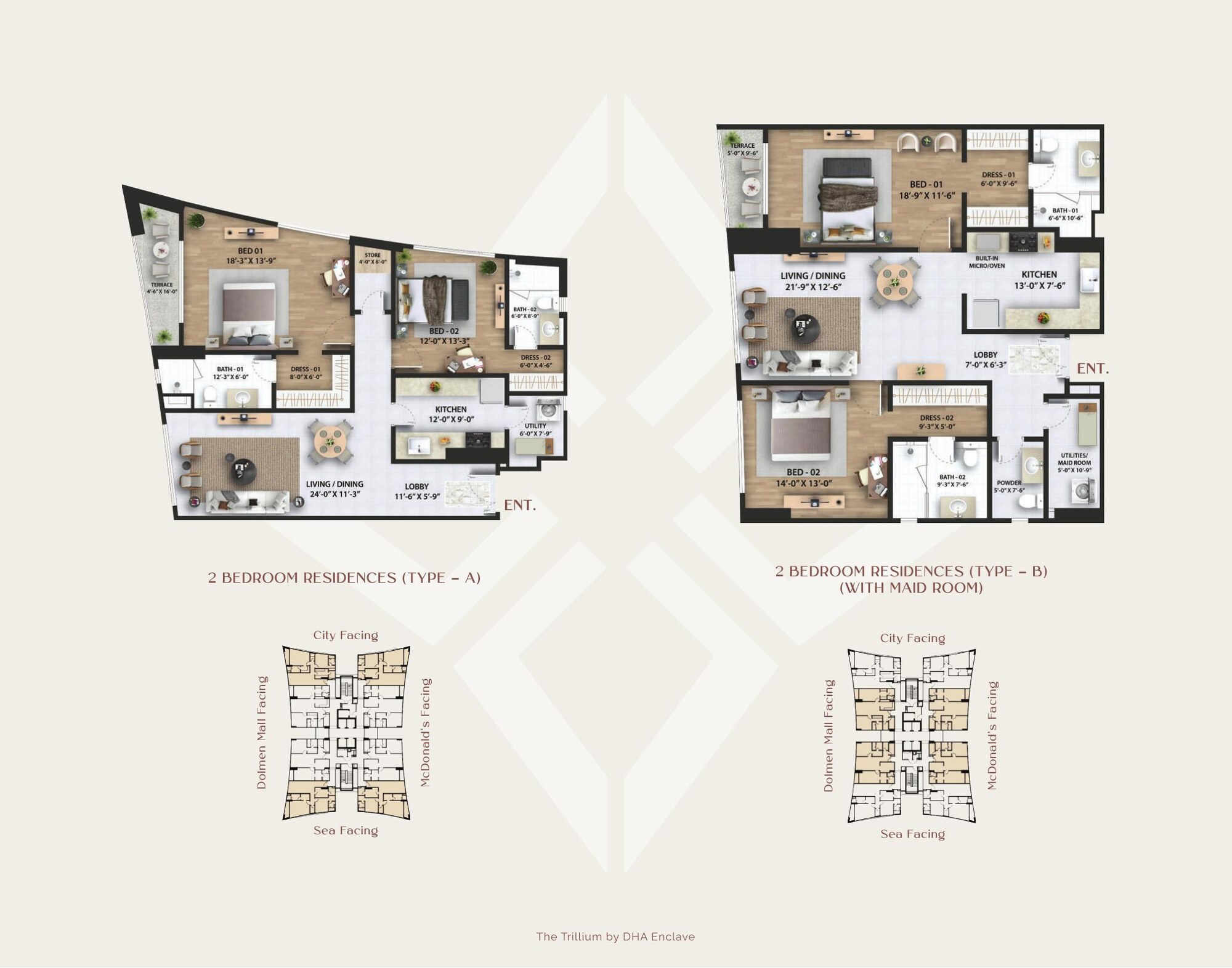 2 Bed floor plan — The Trillium