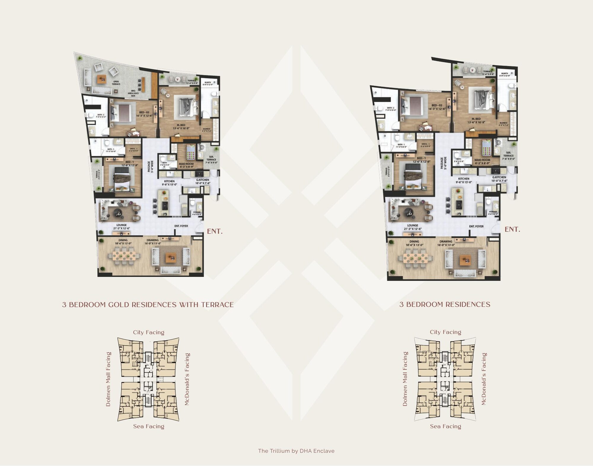 3 Bed floor plan — The Trillium