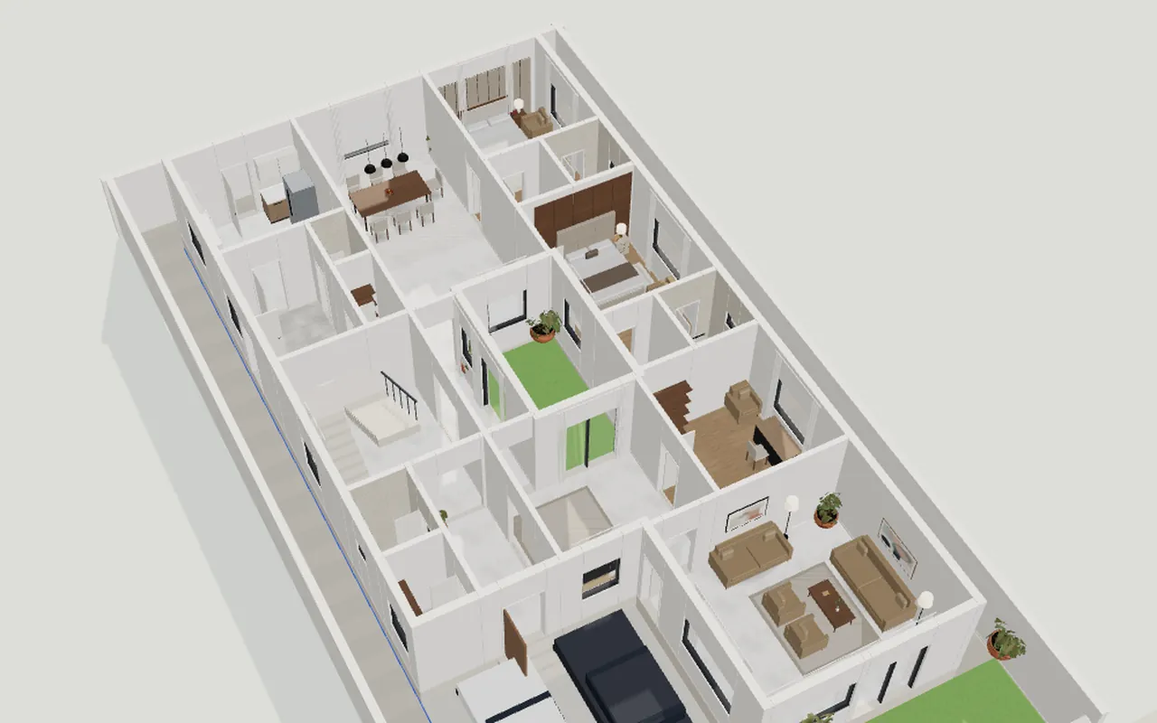 A concept house for a 500 sq yd plot, drawn by the Plot Planner and shown in 3D